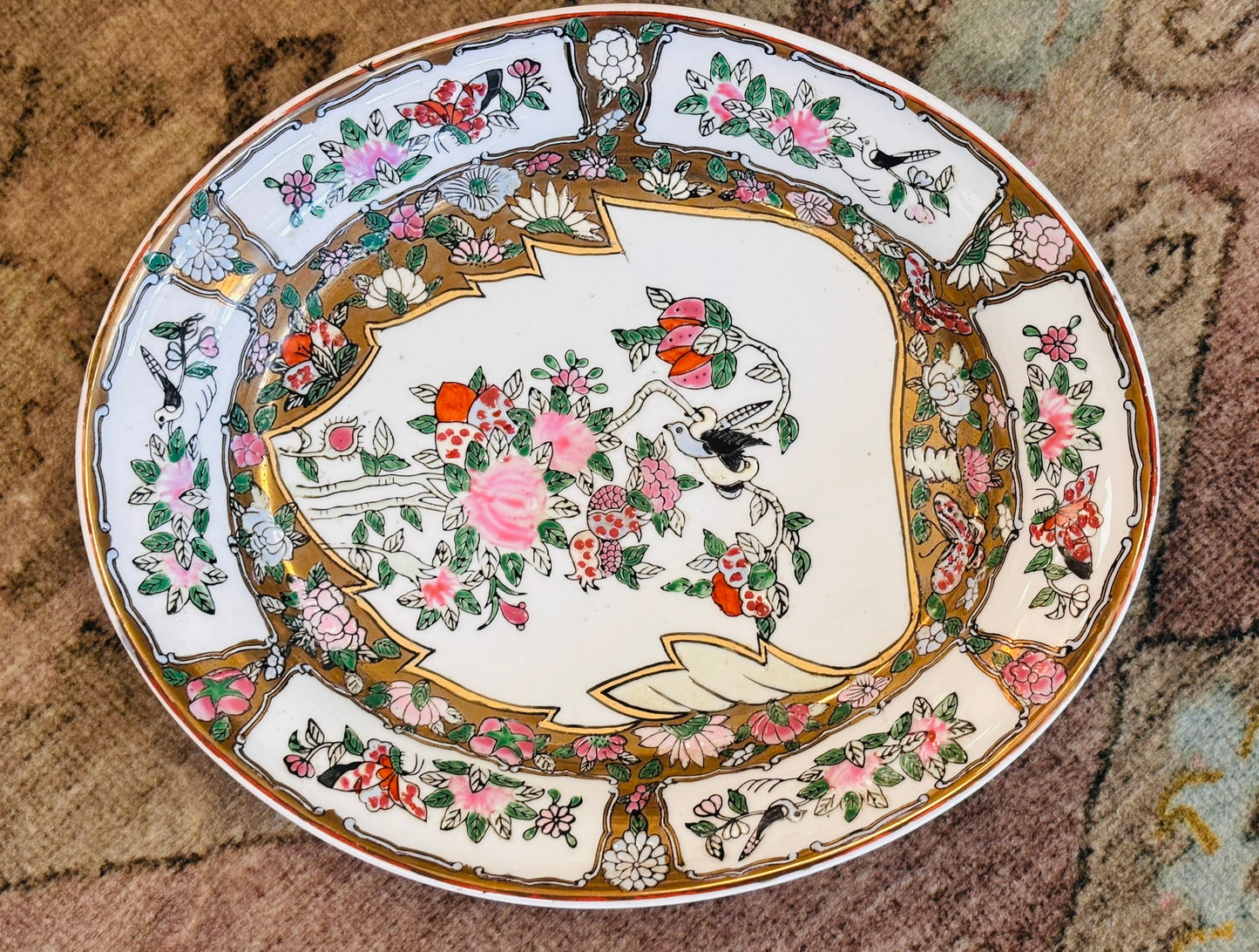 Large Rose Canton Chinoiserie Platter 13 x 11