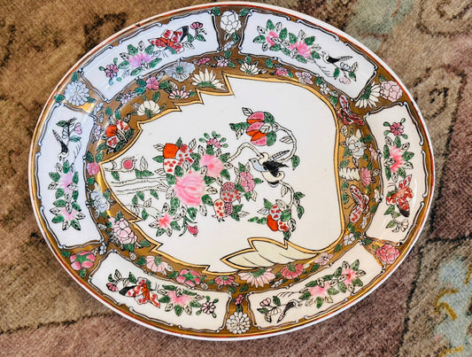 Large Rose Canton Chinoiserie Platter 13 x 11