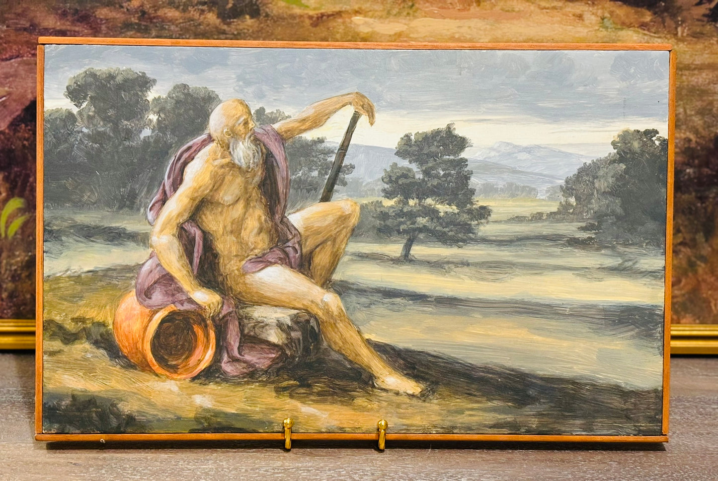 Antique Religious Painting Subject Oil on Board 12 h x 18 w