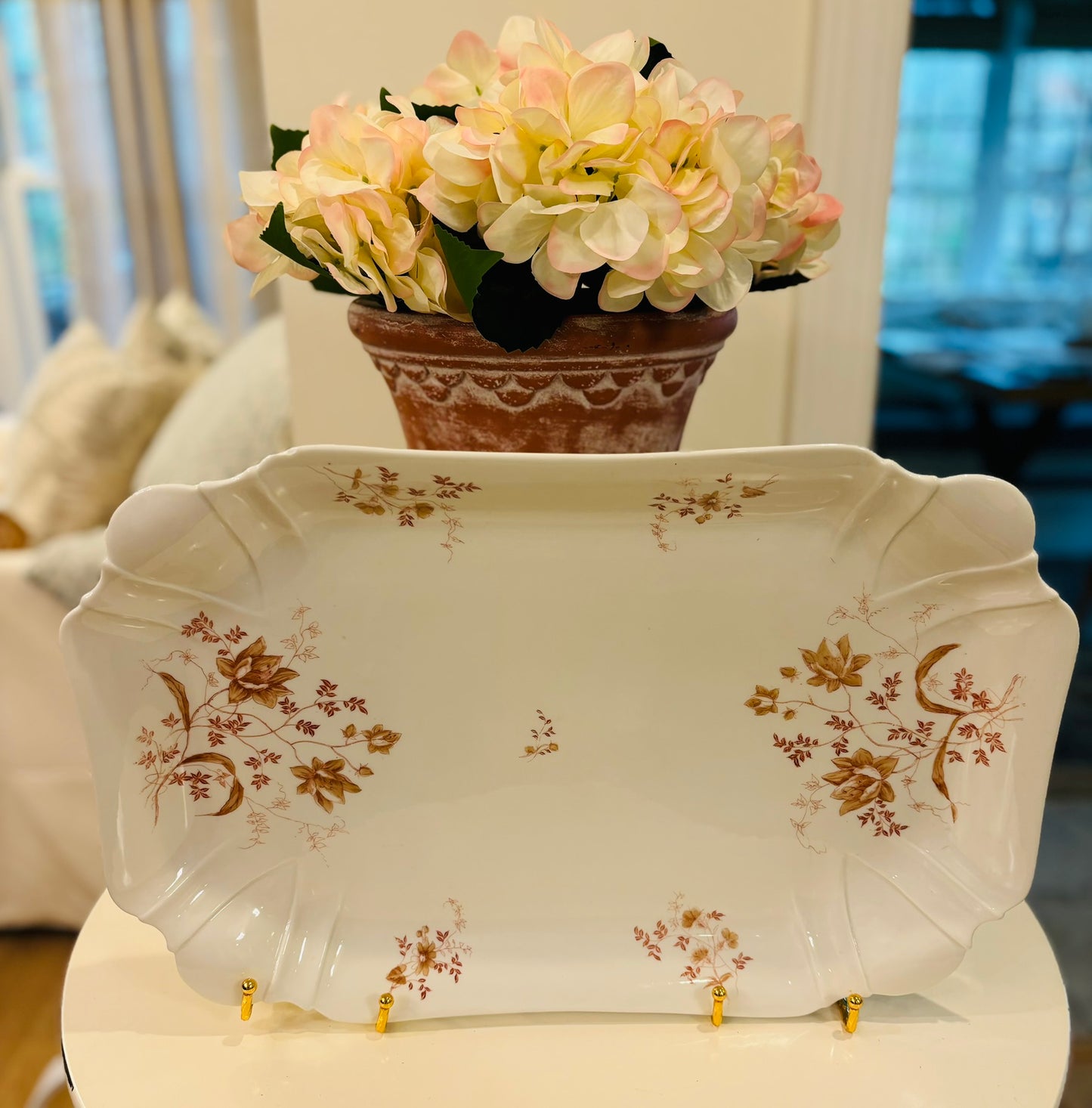 Large Porcelain Serving Platter peach and cream 16 l x 13 w Vienna