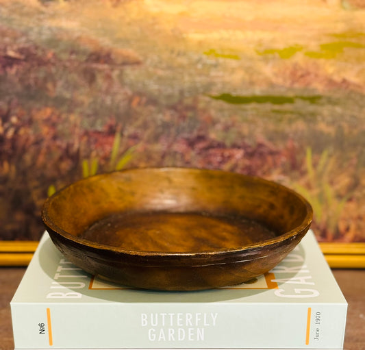 Antique Indian wooden fruit bowl primitive heavy wood bowl 9.5 w x 2 h