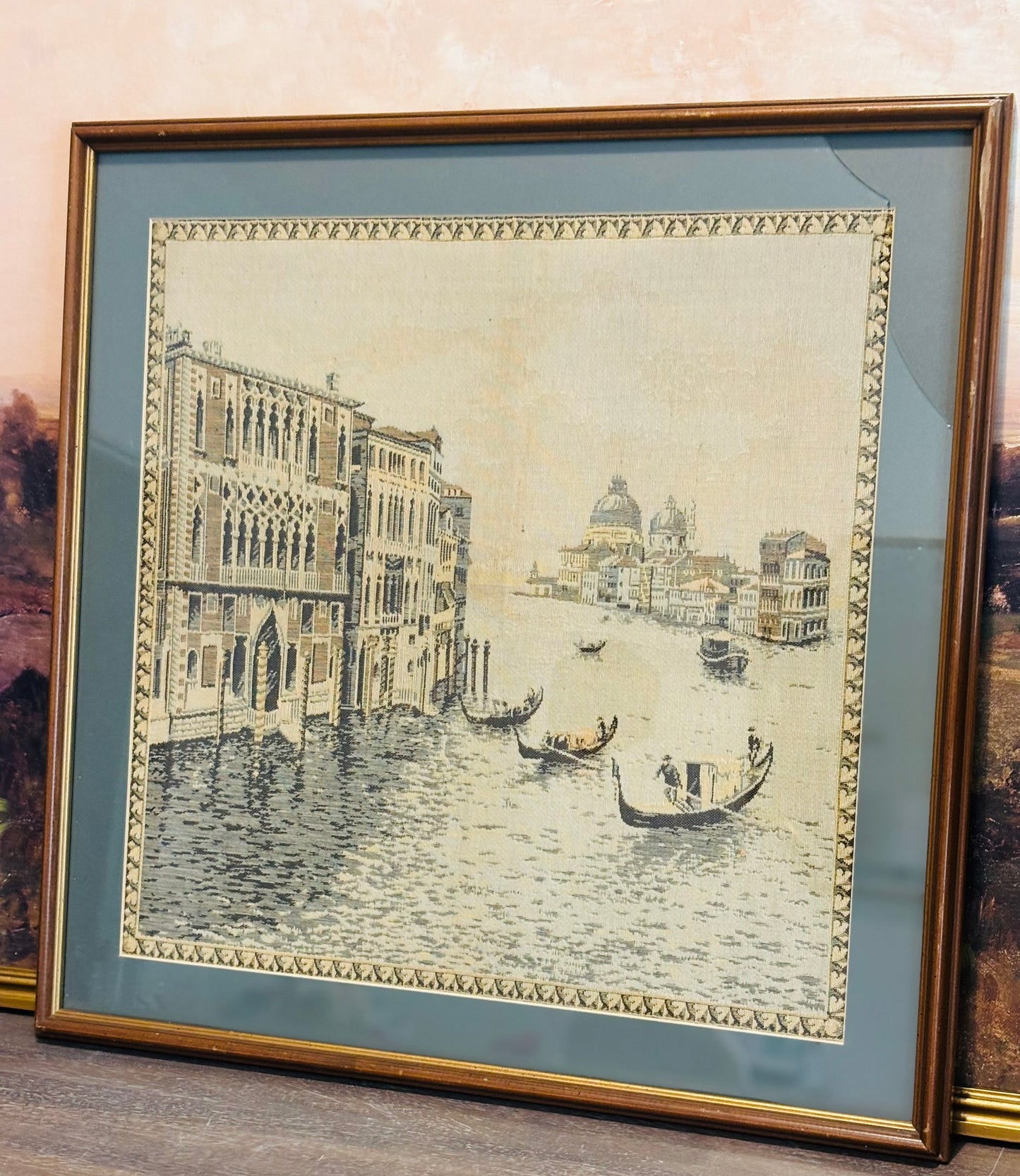Framed Tapestry of Venice 22.5 square *glass will need repair or can be removed*