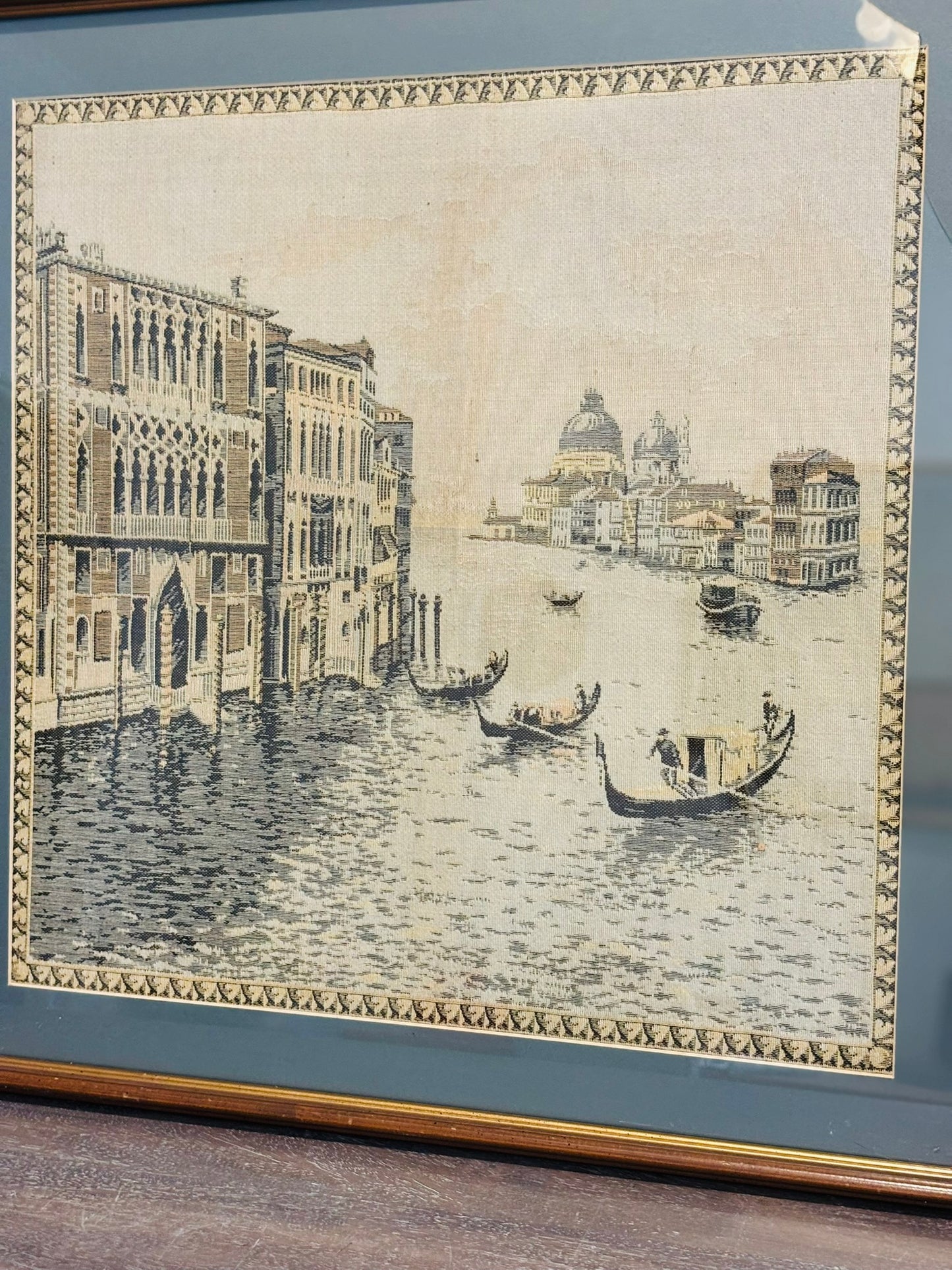 Framed Tapestry of Venice 22.5 square *glass will need repair or can be removed*