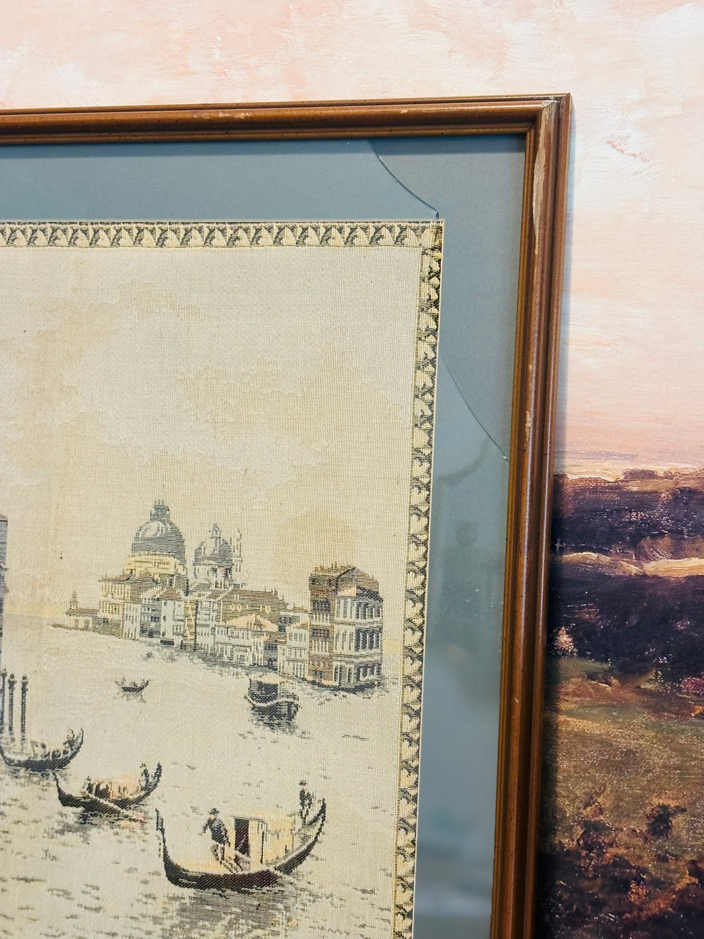 Framed Tapestry of Venice 22.5 square *glass will need repair or can be removed*