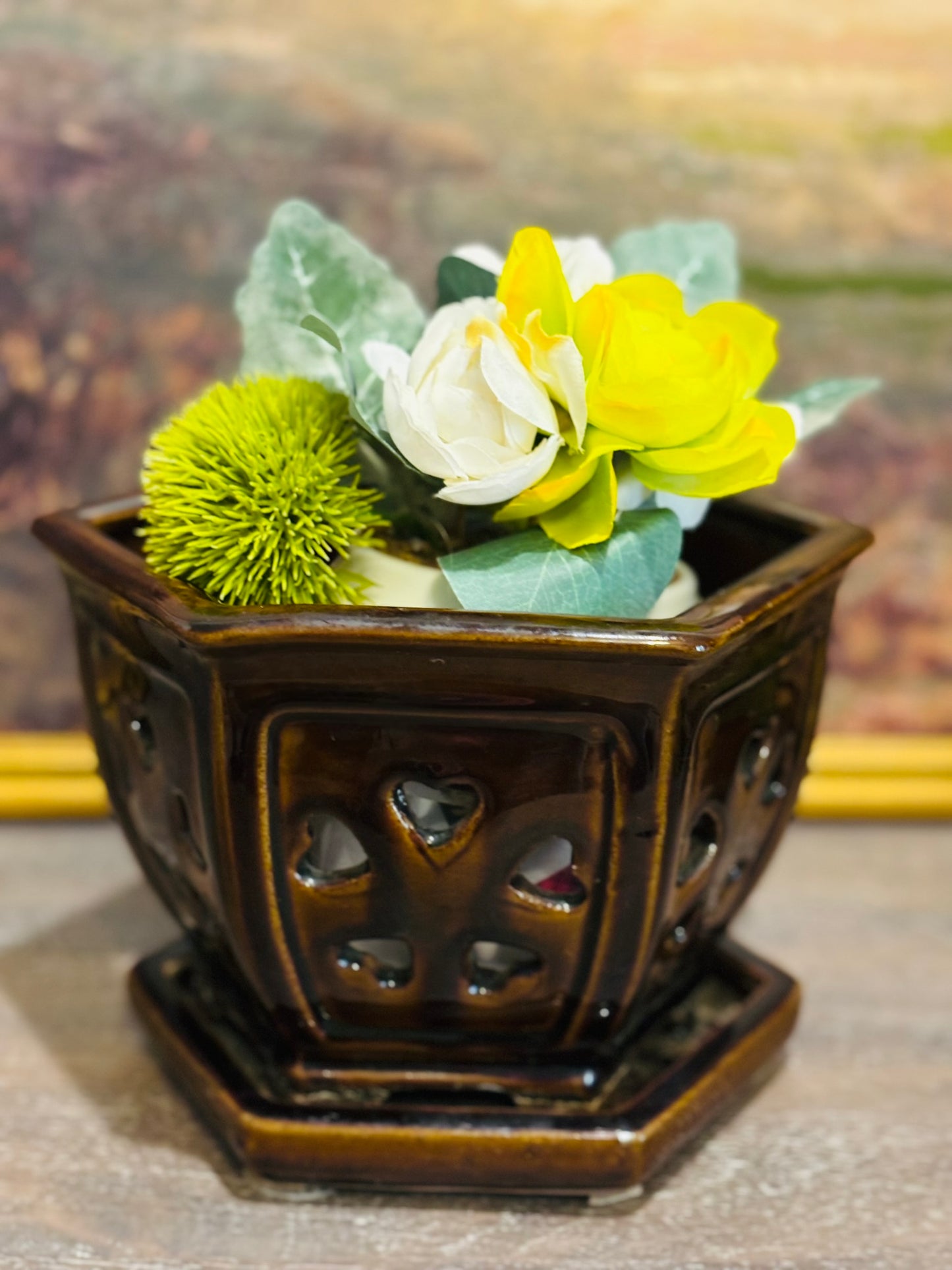 Dark brown bonsai planter with tray 8 w x 6 h