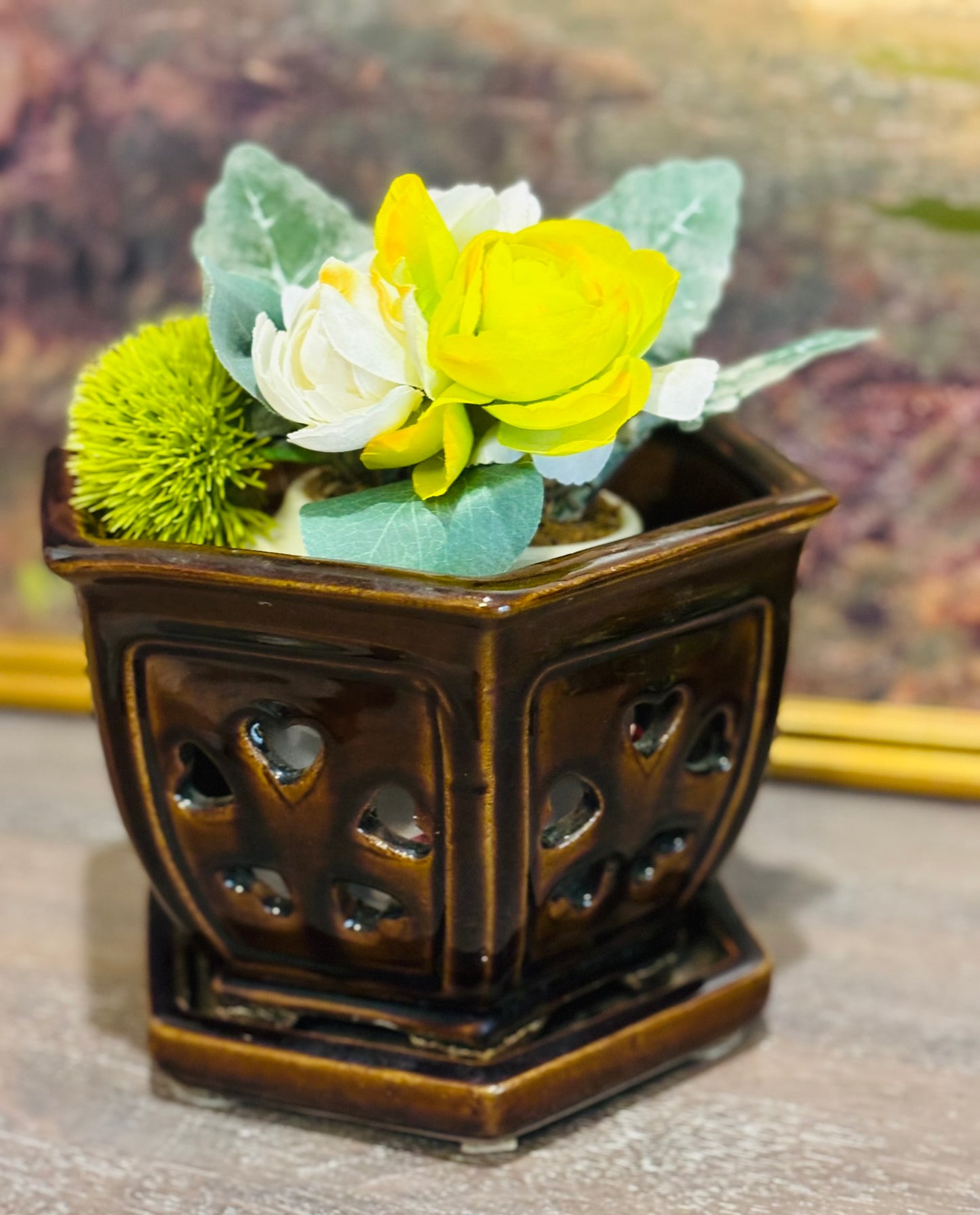 Dark brown bonsai planter with tray 8 w x 6 h