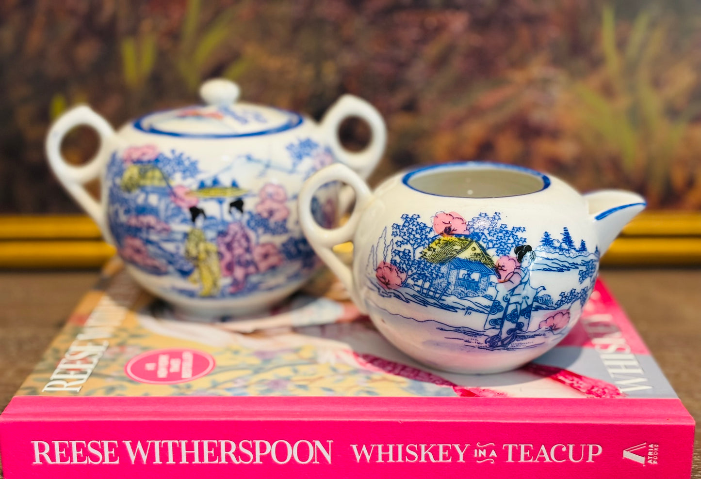 Teaset- Teapot 7.5 x 4 x 5 w, creamer  5.25 x 3.25 x 3.5 w, sugar  6 x 3.75 x 4 w