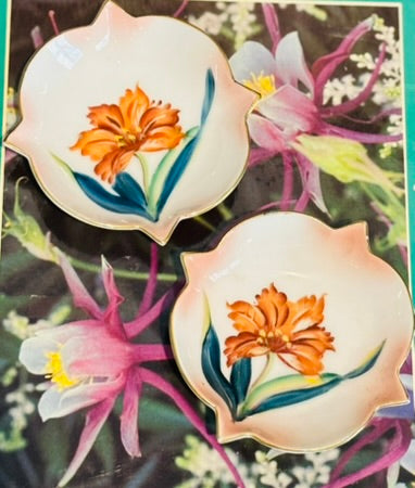 Floral Trinket Dish or Butter Pat made in Japan 3.75 sq