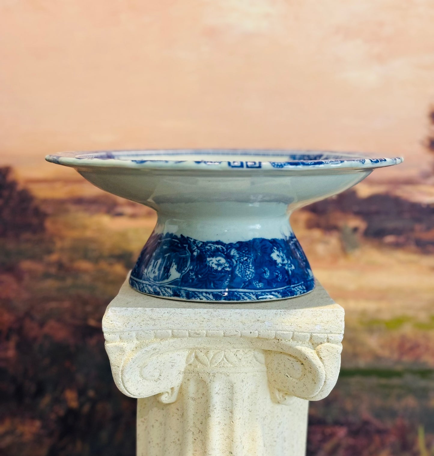 Victoria Blue and White Pedestal Ironstone 10 w x 4 h