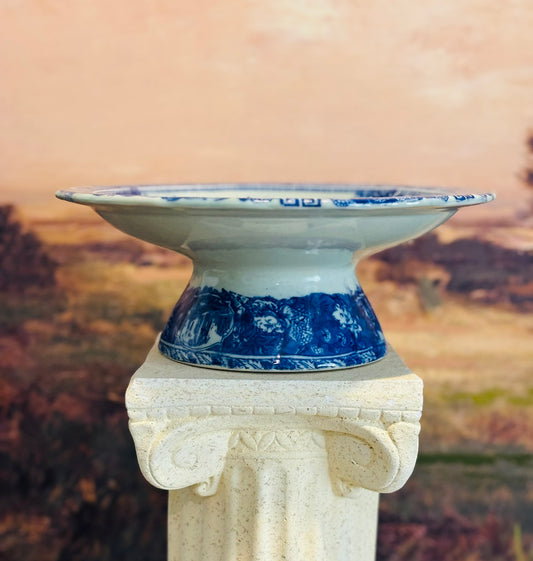 Victoria Blue and White Pedestal Ironstone 10 w x 4 h
