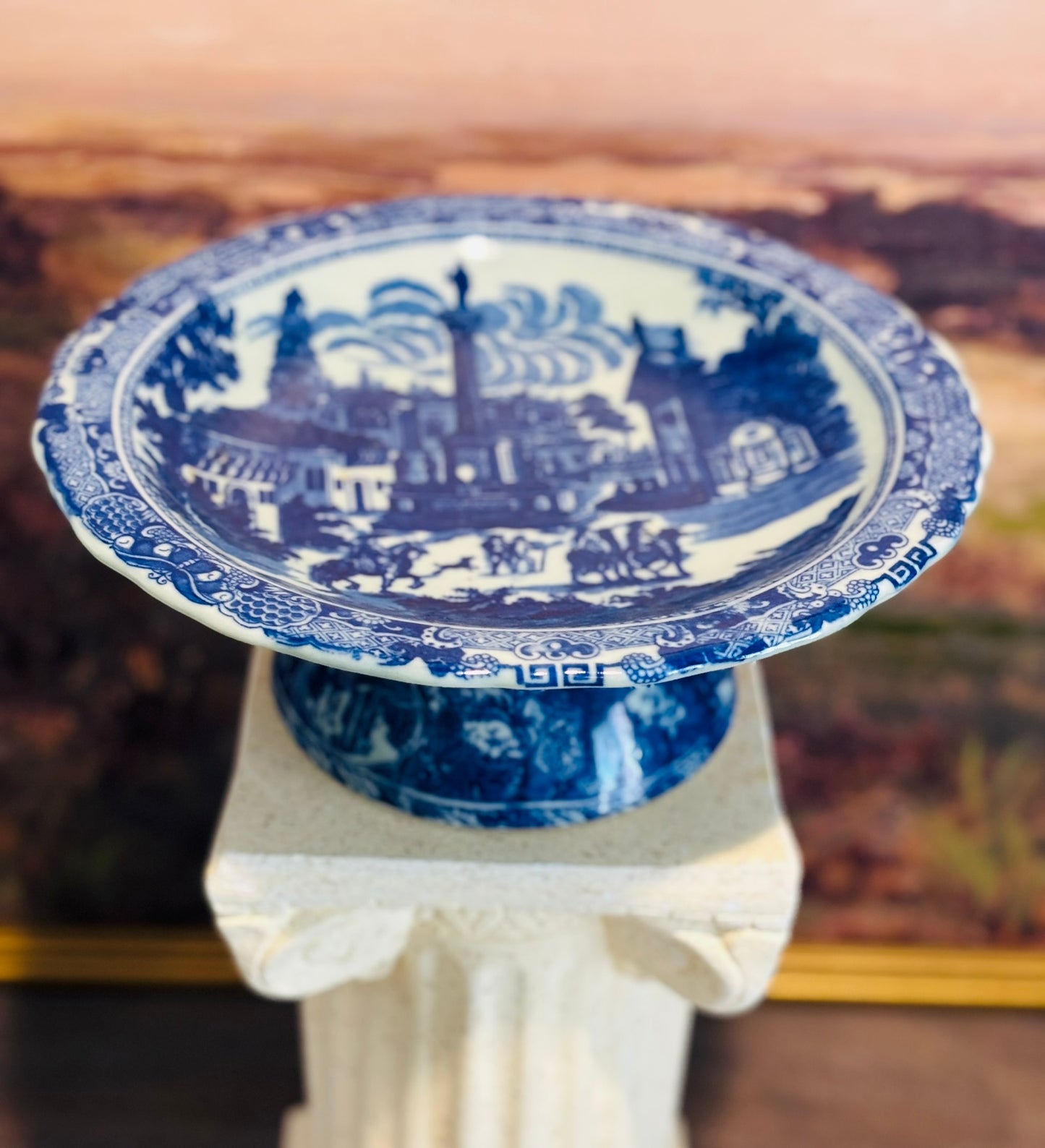 Victoria Blue and White Pedestal Ironstone 10 w x 4 h