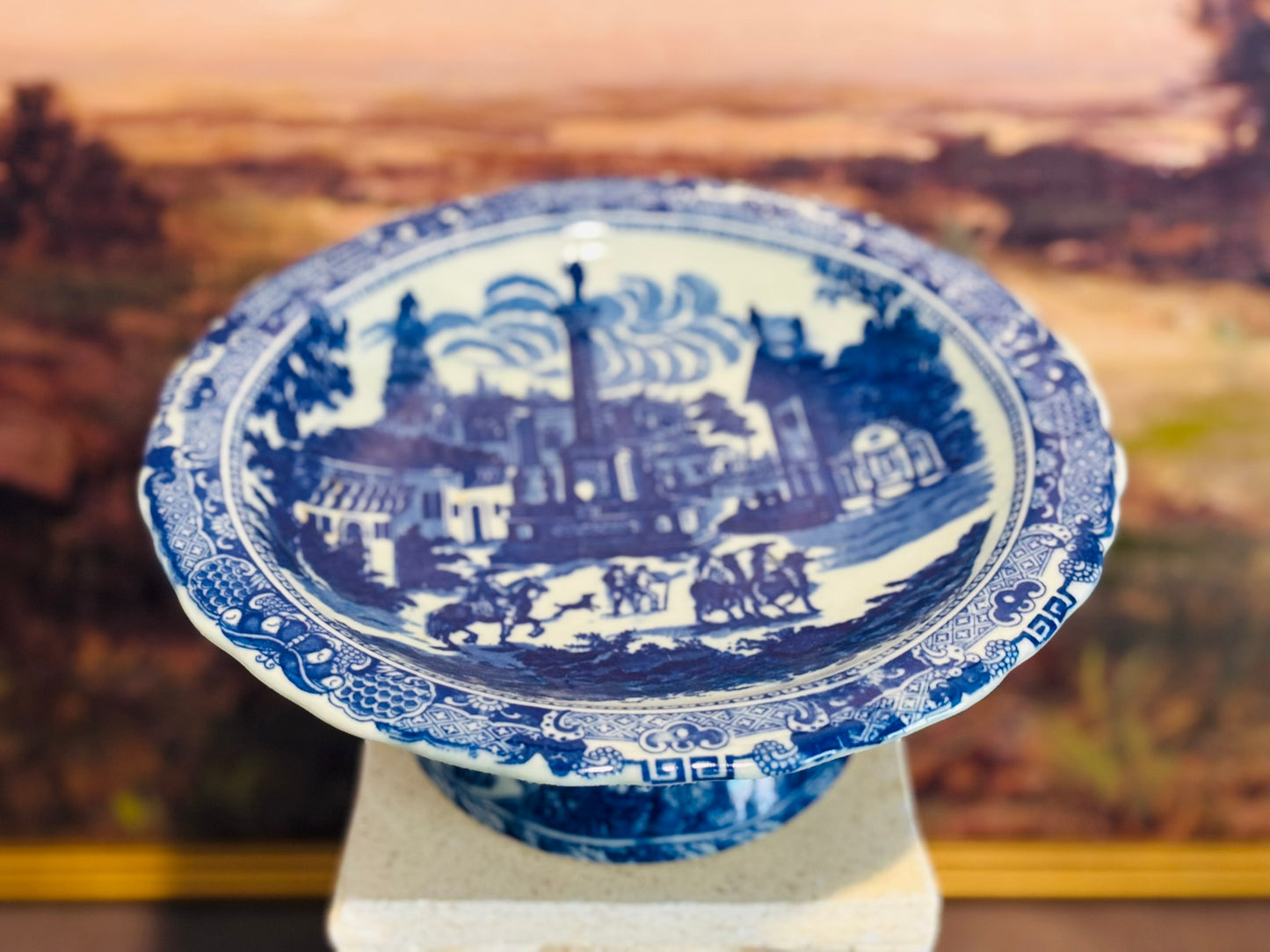 Victoria Blue and White Pedestal Ironstone 10 w x 4 h