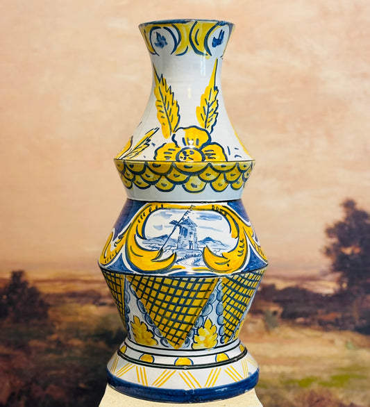Blue and yellow hand painted vase Portugal 15 x 7