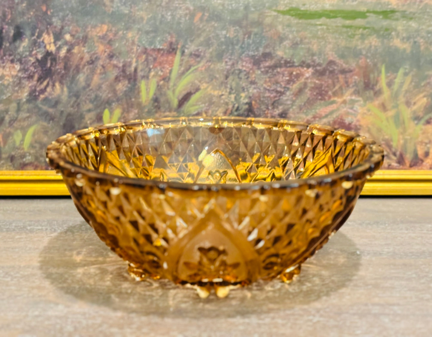 10 w Vintage Indonesia Rose Glass footed bowl  4 h  10.25 w