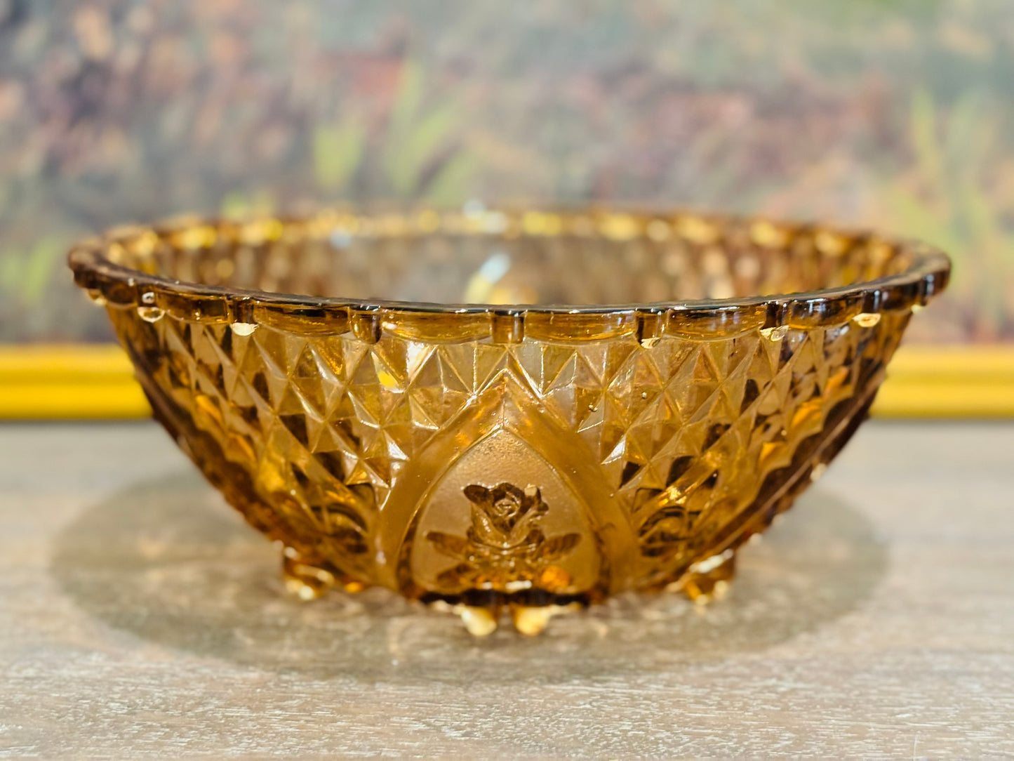 10 w Vintage Indonesia Rose Glass footed bowl  4 h  10.25 w