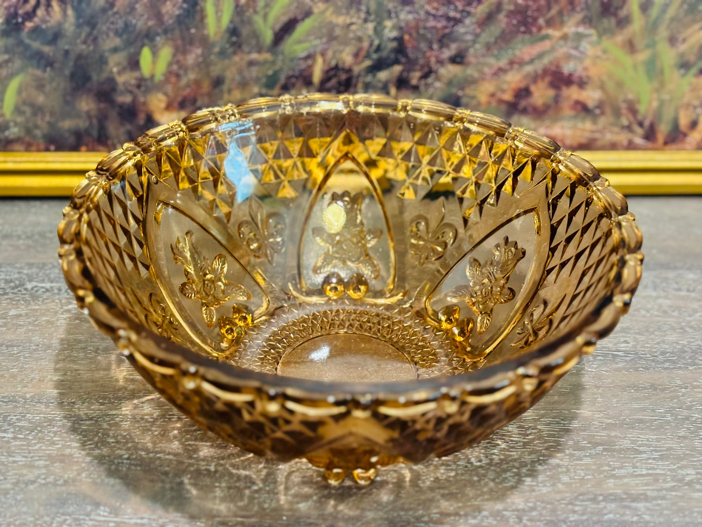 10 w Vintage Indonesia Rose Glass footed bowl  4 h  10.25 w