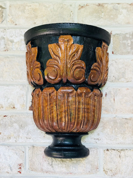 Rococo Style Black and wood wall shelf  13 x 11 x 6 h