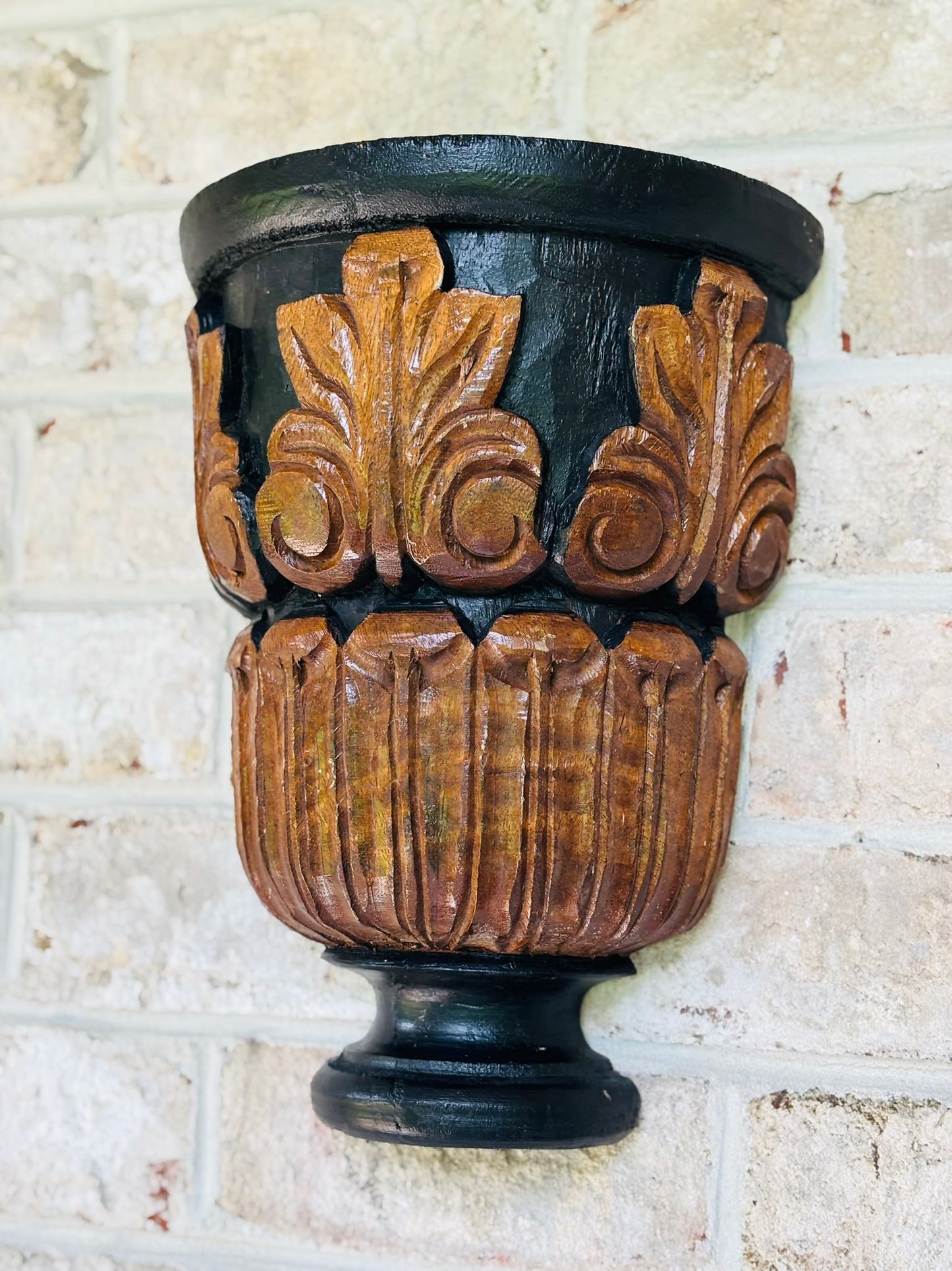 Rococo Style Black and wood wall shelf  13 x 11 x 6 h