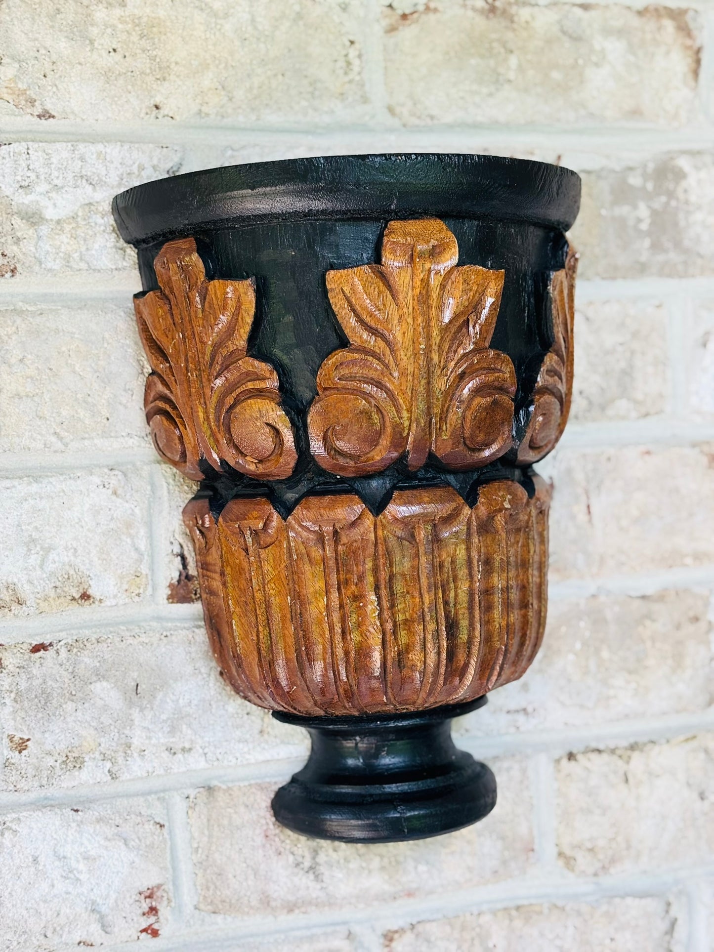 Rococo Style Black and wood wall shelf  13 x 11 x 6 h