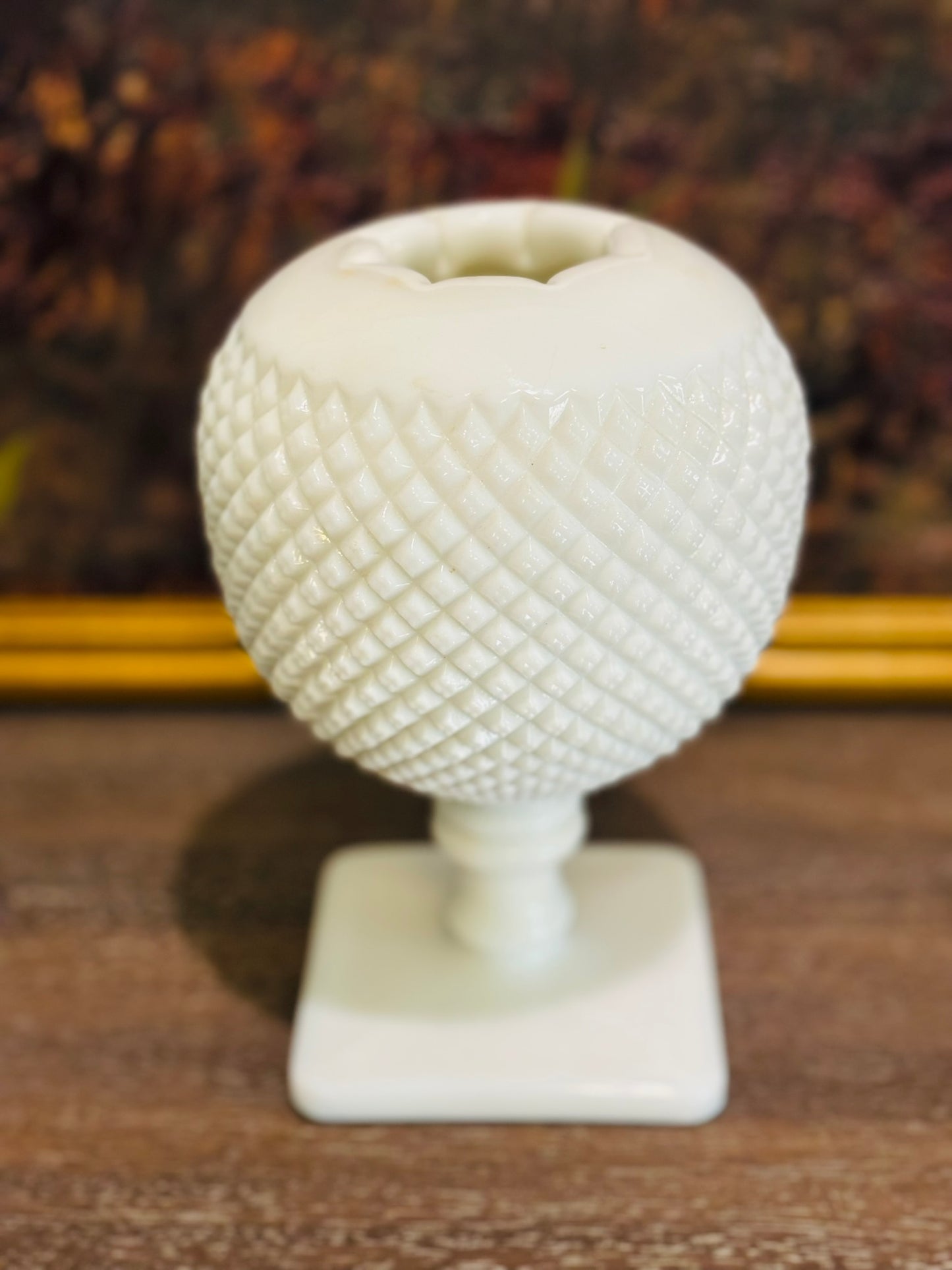 Ivy Milk Glass Hobnail Vase  5 x 7