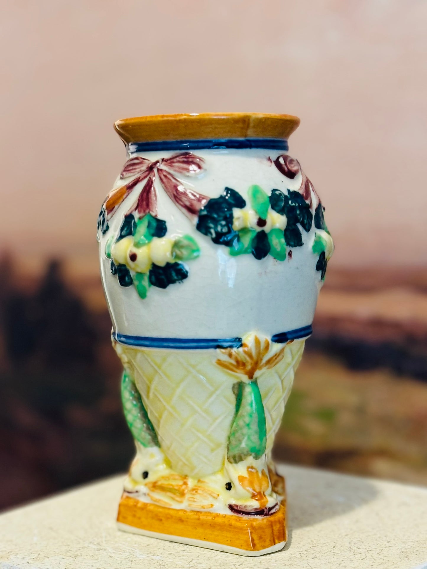 Maruhon Ware Japan 1930s 1940s Koi Vase 6 h x 3.5 w