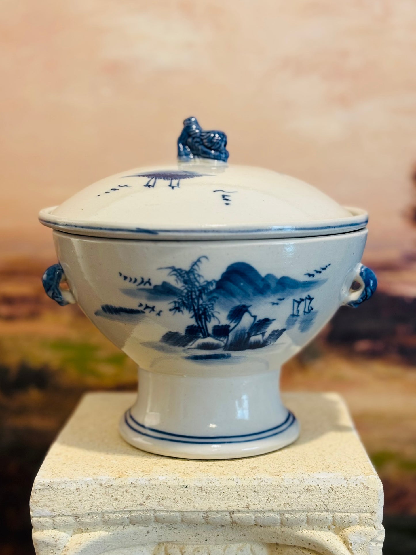Blue and white 3 piece rice pot  6.75 w x 6.25 h