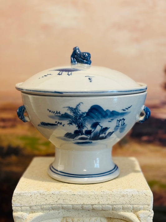 Blue and white 3 piece rice pot  6.75 w x 6.25 h