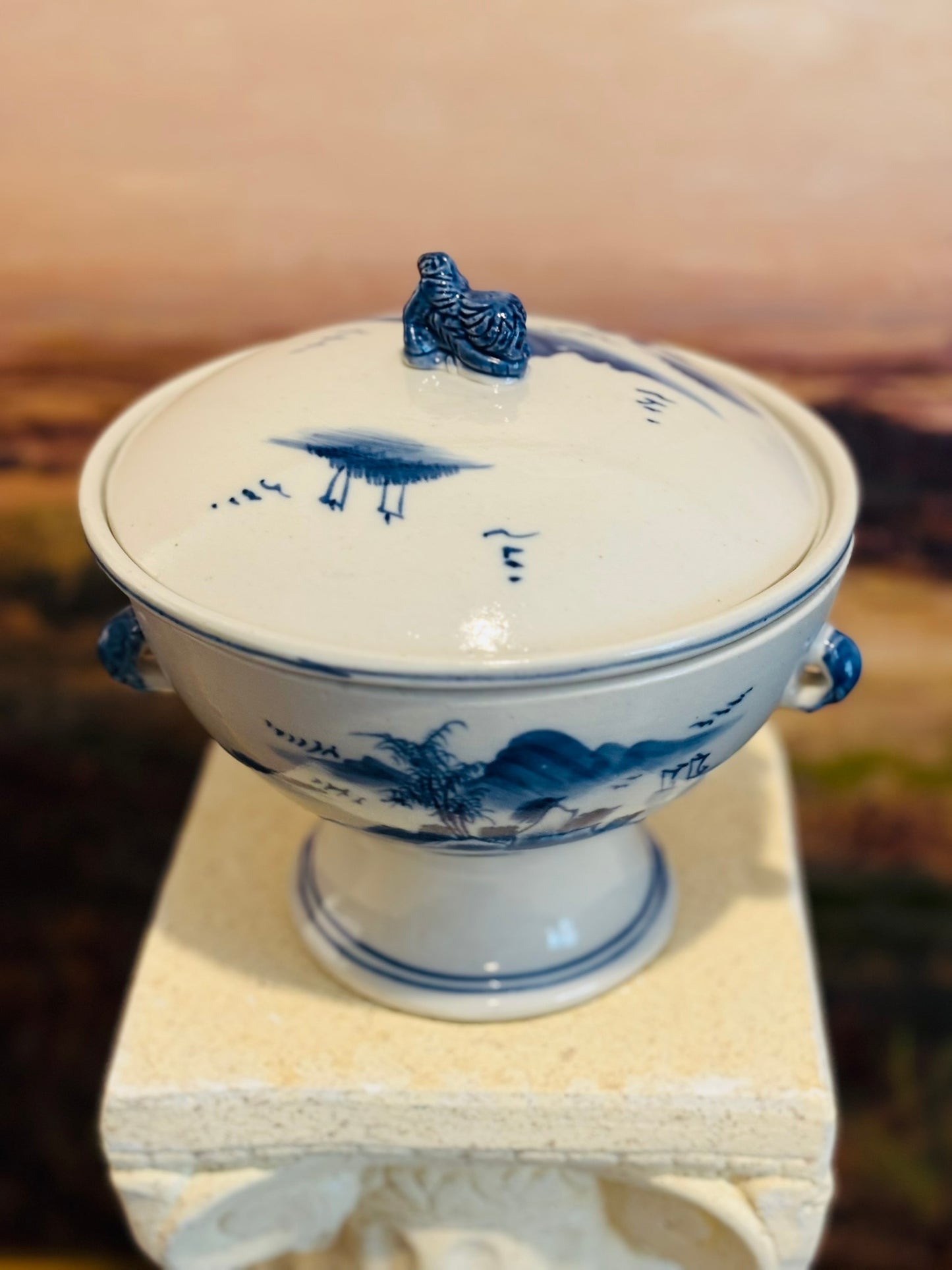Blue and white 3 piece rice pot  6.75 w x 6.25 h
