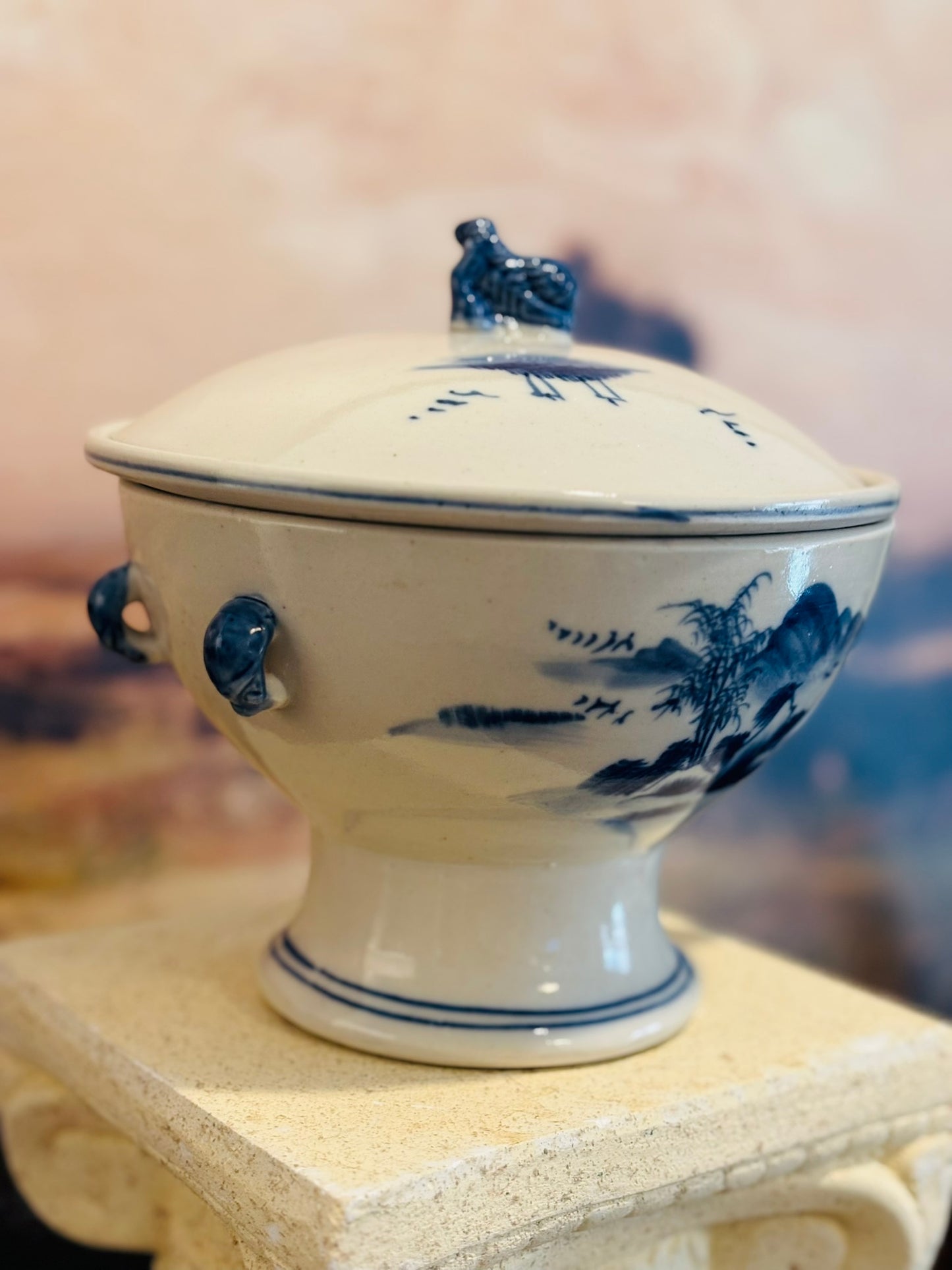 Blue and white 3 piece rice pot  6.75 w x 6.25 h