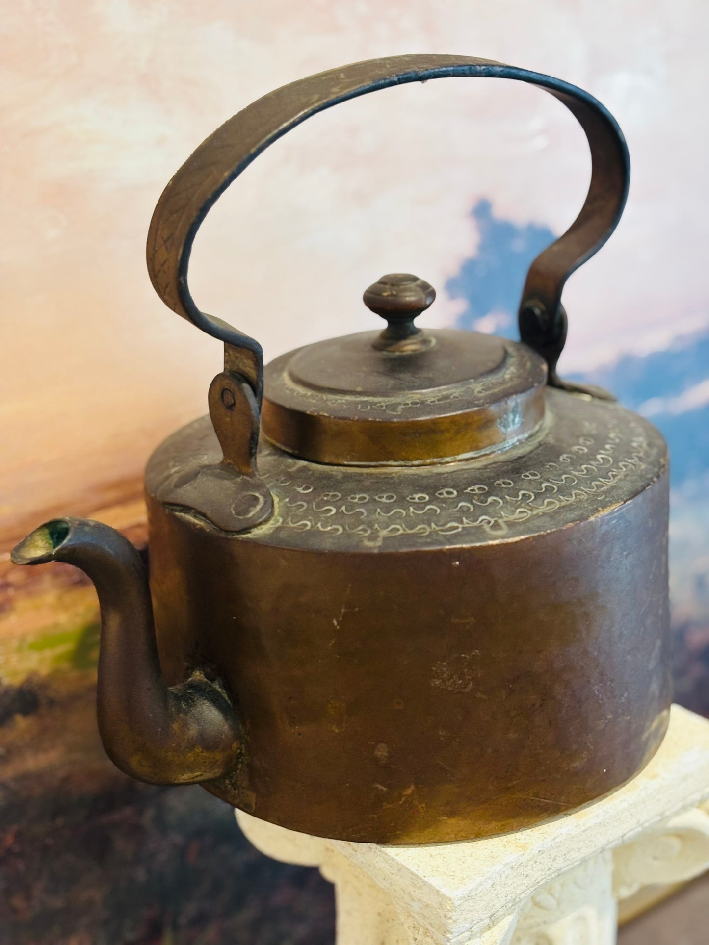 Antique 19th Century Copper Pot Hammered  11 x 11 x 8 (with handle up)