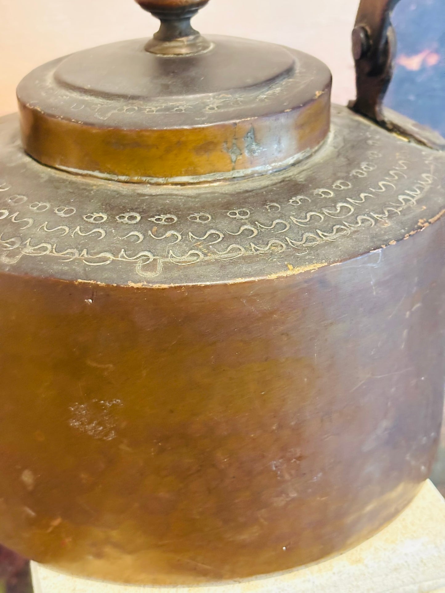 Antique 19th Century Copper Pot Hammered  11 x 11 x 8 (with handle up)