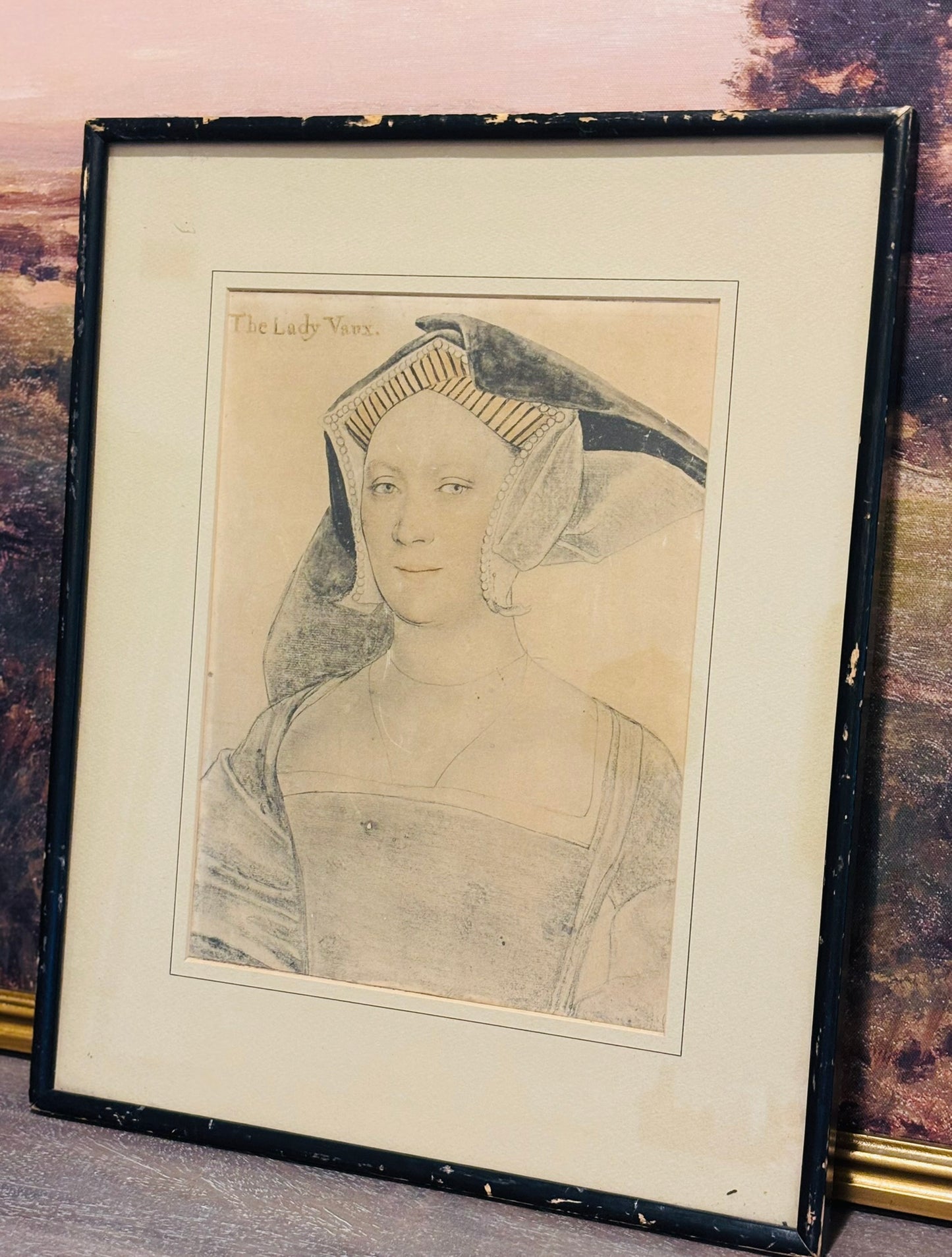 Vintage monograph print "The Lady Vaux" 16.5 x 13.5 x .5 h