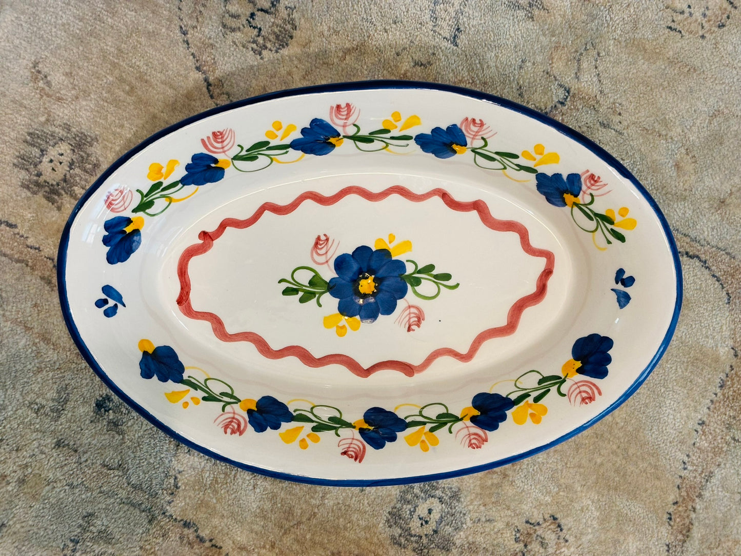 2 Floral spanish floral oval serving bowls 10l x 6.5 w
