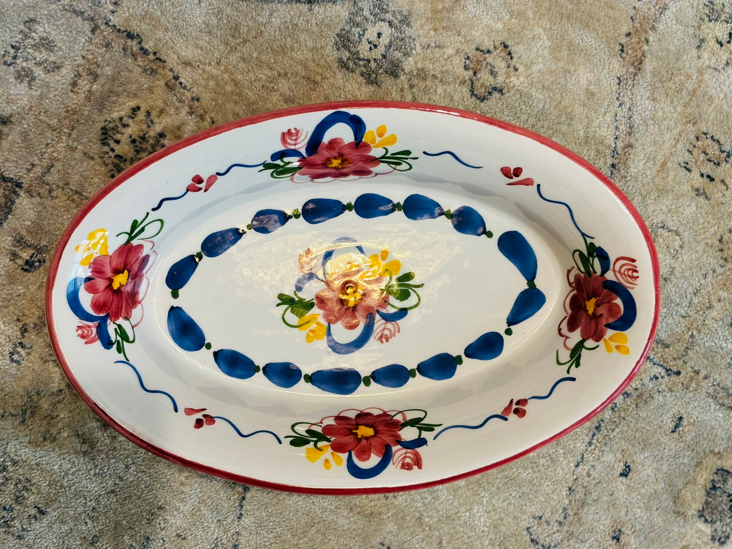 2 Floral spanish floral oval serving bowls 10l x 6.5 w