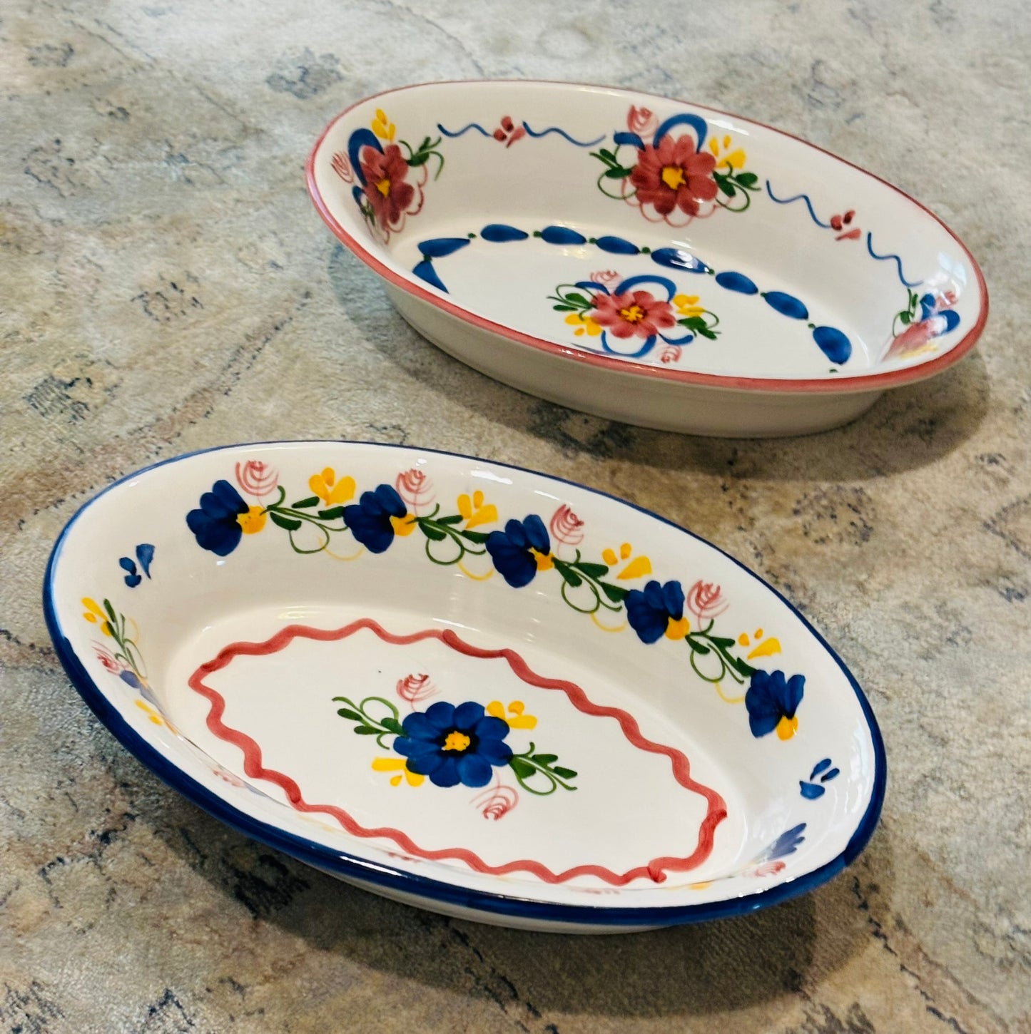 2 Floral spanish floral oval serving bowls 10l x 6.5 w