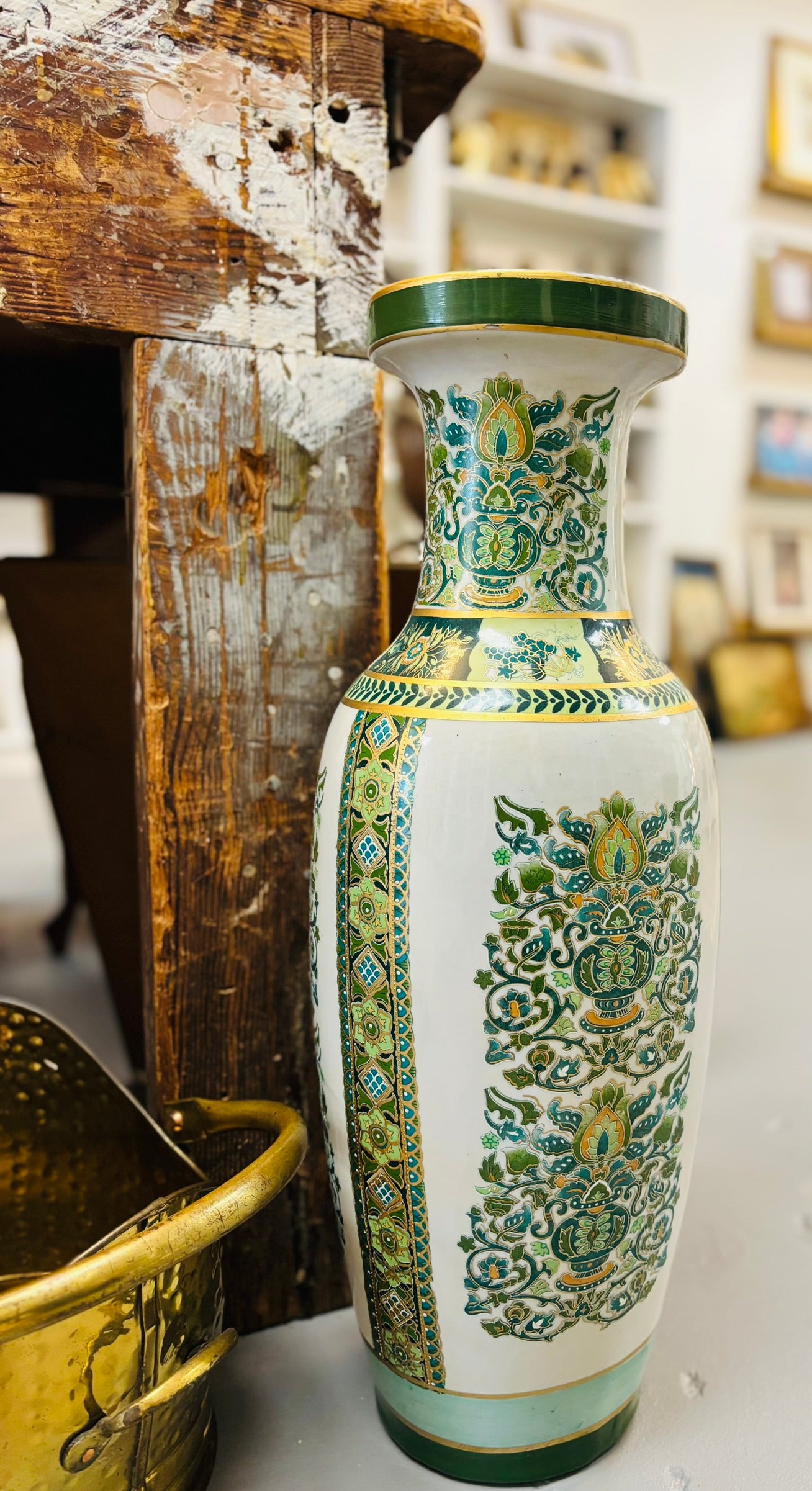Tall Green Chinoiserie Floor Vase 24 h