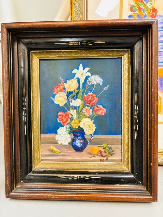 Thick Framed Original Floral Painting 12 x 14