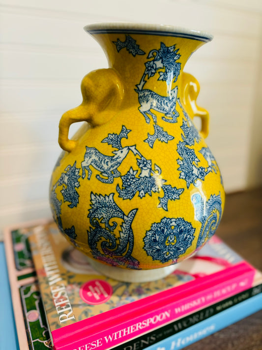 Chinese Flying Cow Crackle Vase 10 h x 8 w