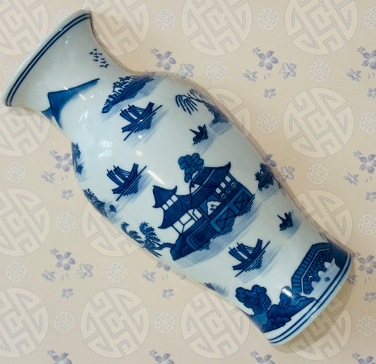 Blue and White Chinoiserie Wall Pocket 10 h 4.5 w 2.5 d
