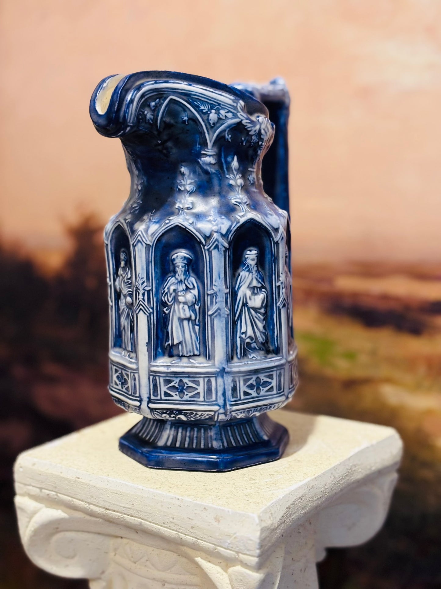 Antique English Apostles Jug Salt Glazed 8 h 6.5 d 4.5 w