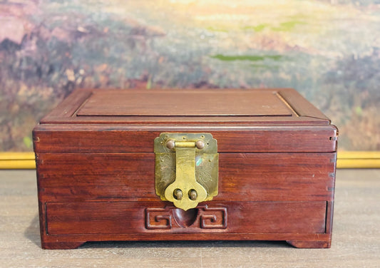 Large Wood Chinese Box with Brass 14 x 10 x 5.75 h