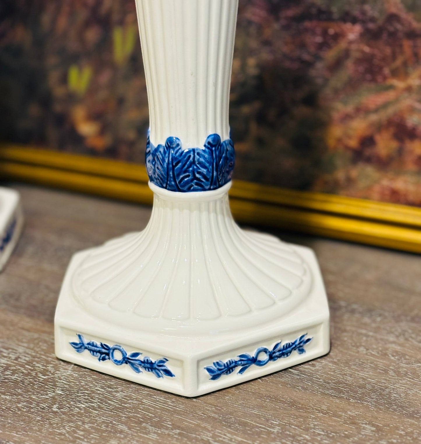 Set of Japan Omnibus Blue and White Tall Candlesticks 15.25