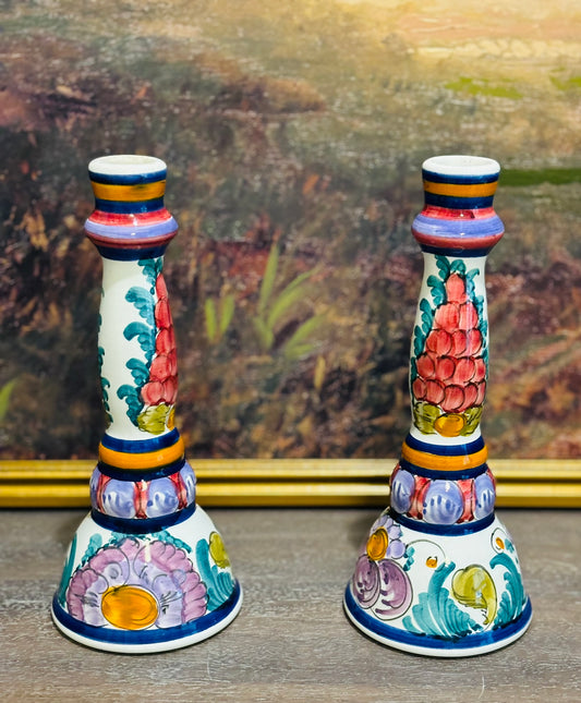 Vintage Greece Handmade Colorful Candlesticks 9 h 4 w