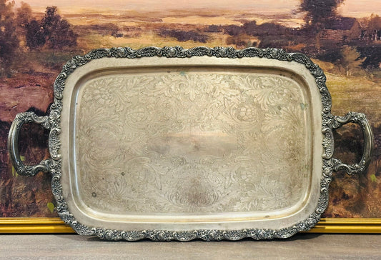 Silver tray with Happy Anniversary Engraving on Bottom 25 x 13.25 x .75 h