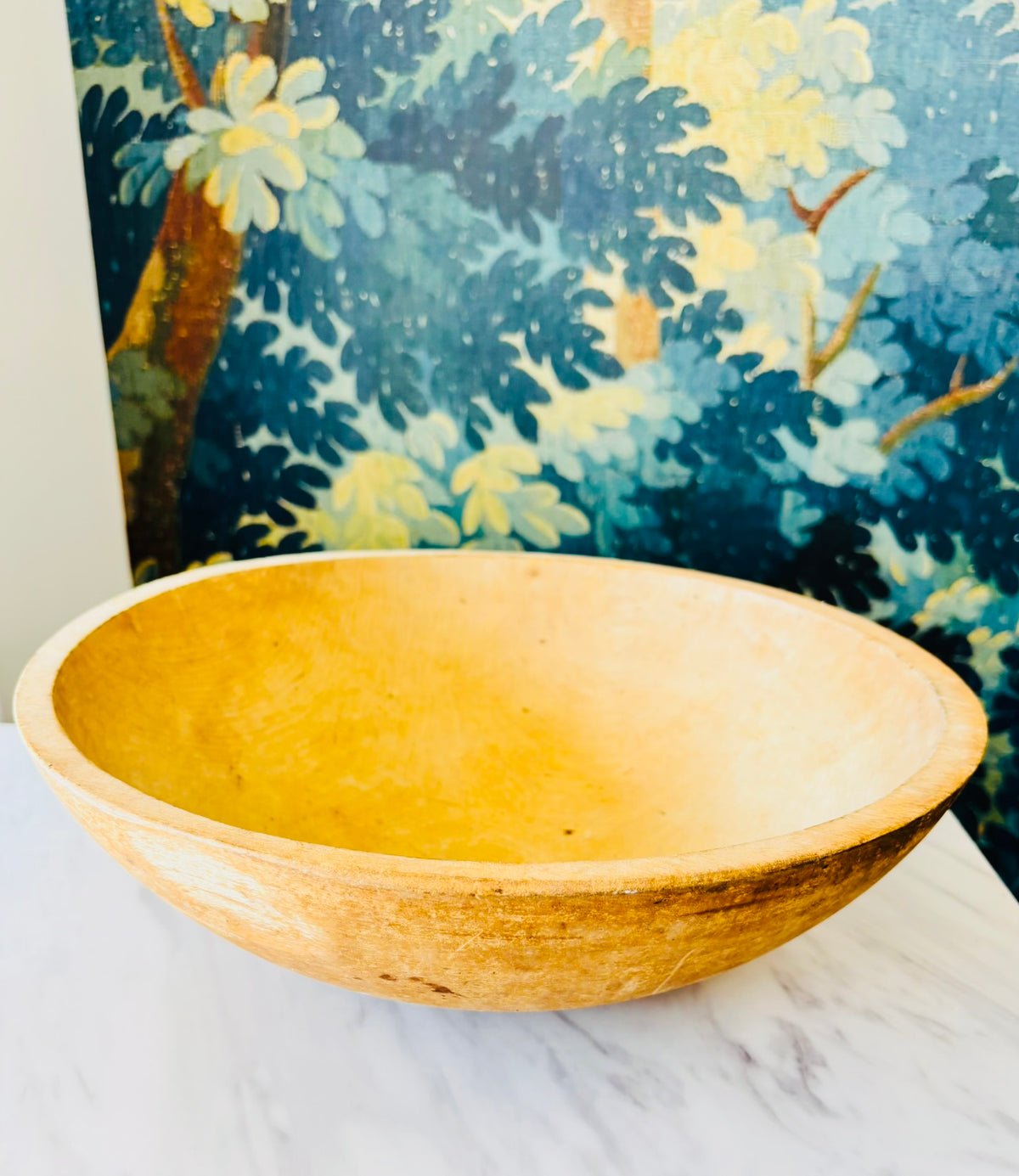 Vintage Hand-Carved Wood Dough Bowl – 13"