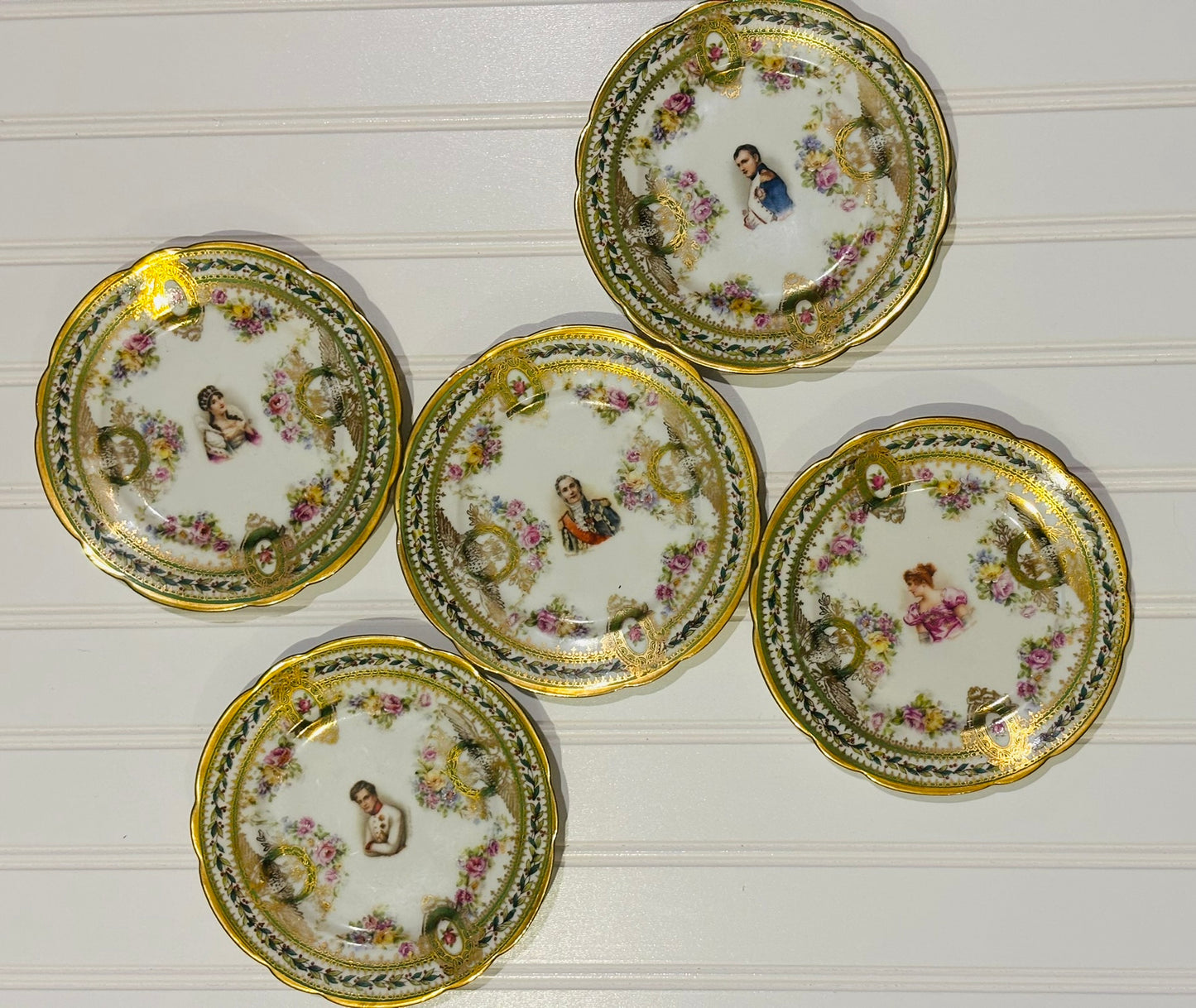 5 Sevres style porcelain dessert plates marked on back 6 w each