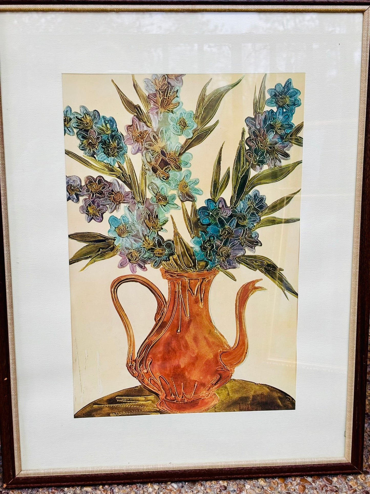 Framed Copper pot with flowers print 19 x 26