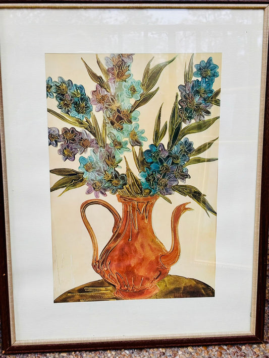 Framed Copper pot with flowers print 19 x 26