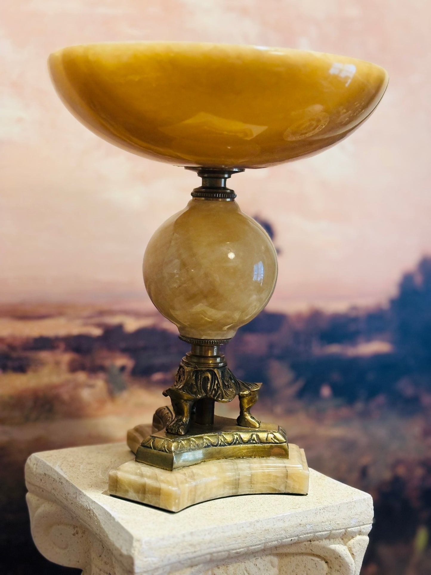 Marble and Brass Compote 10 h 8 w