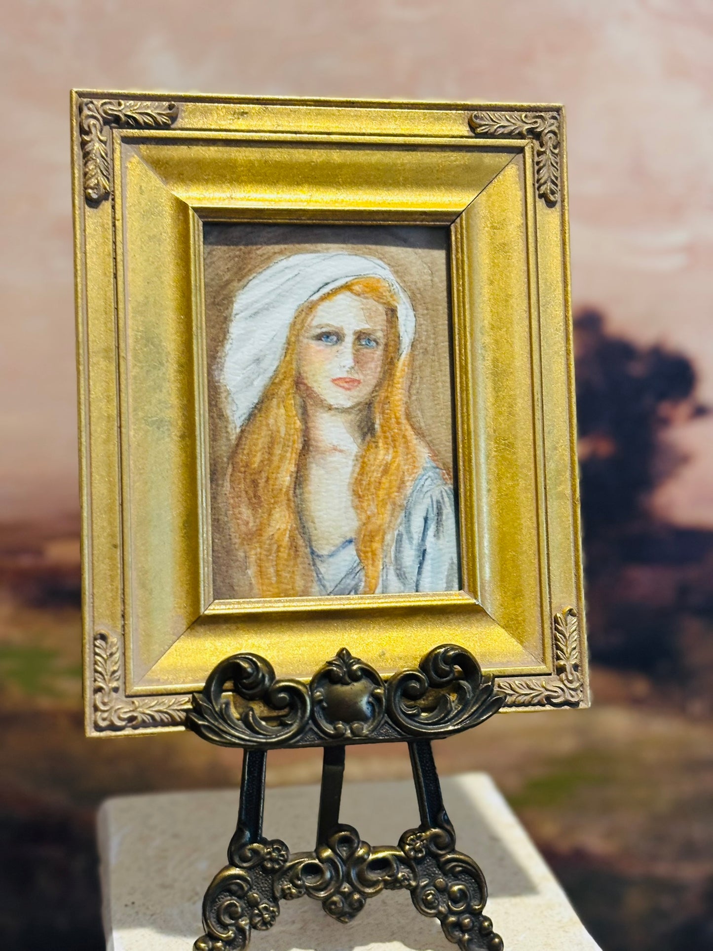Gold framed female art 6 x 7.5 x .5